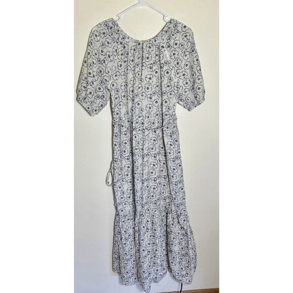 APIECE APART Women's Cotton Floral 3/4 Sleeve Maxi Dress White Lavender Sz 6 - Picture 1 of 9